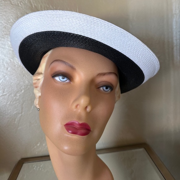UNWORN 1960s\' BLACK AND WHITE STRAW FEDORA main image 8